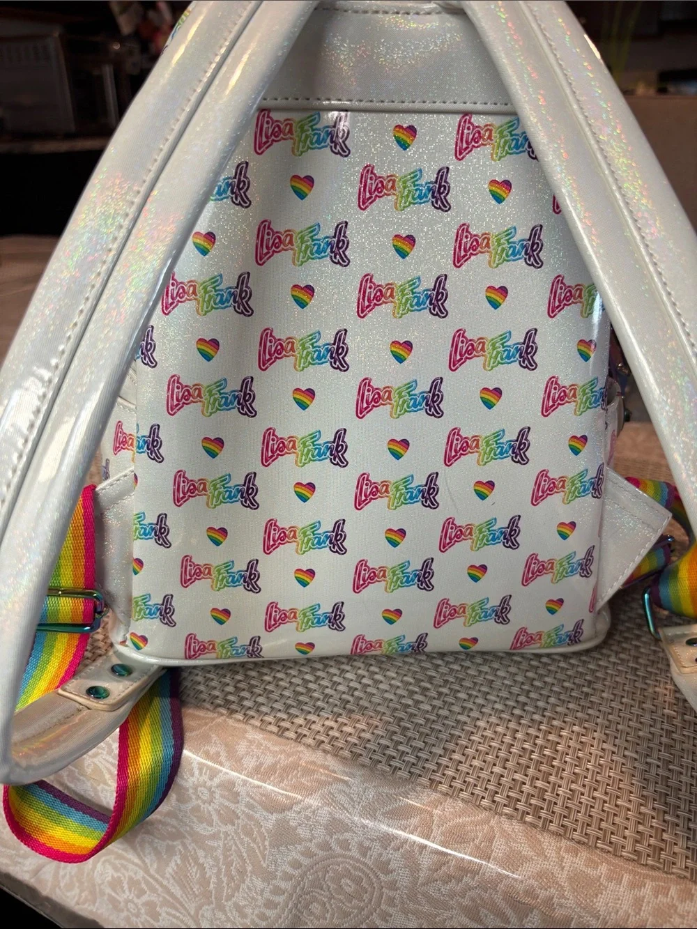 Lisa Frank White Mini Backpack with Rainbow Heart Front Pocket